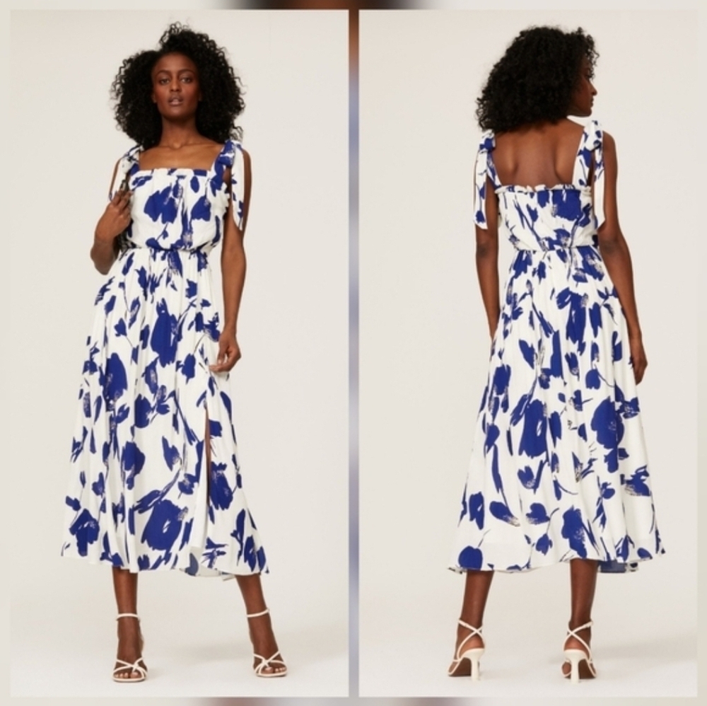 Jason Wu Blue Floral Tie Strap Dress Hourglass Square Neckline Sleeveless